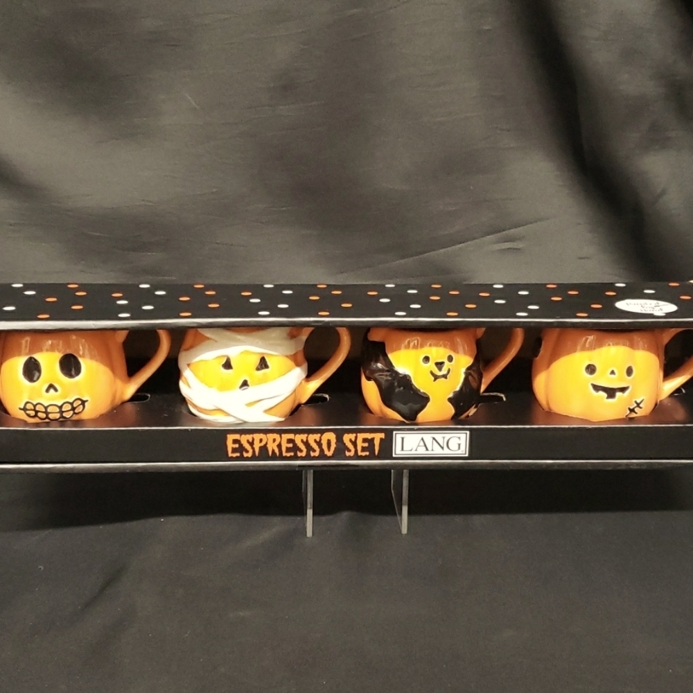 Lang NWT Halloween Espresso Set, Jack-o-Lanterns in Costumes Design